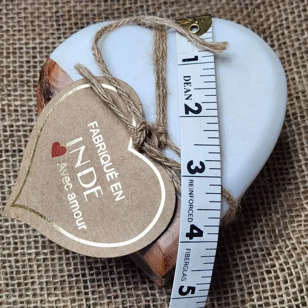 Coasters Handmade Heart Marble and Wood India Boho Farmhouse Rustic Decor 4 NWT
